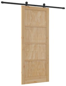 vidaXL Συρόμενη Πόρτα με Σετ Εξαρτημάτων 86x211 cm Συμπαγές Ξύλο Πεύκο