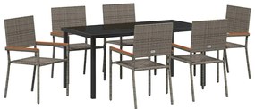 vidaXL Σέτ φαγητού για κήπο 7 pcs Γκρι Πολυ ράταν