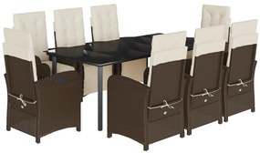 vidaXL Σετ Τραπεζαρίας Κήπου 9 τεμ. Καφέ Συνθετικό Ρατάν με Μαξιλάρια