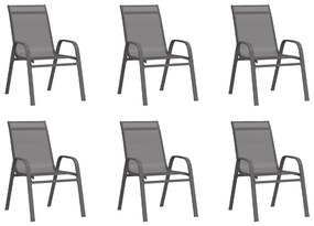 Καρέκλες Κήπου Στοιβαζόμενες 6 τεμ. Γκρι από Ύφασμα Textilene - Γκρι