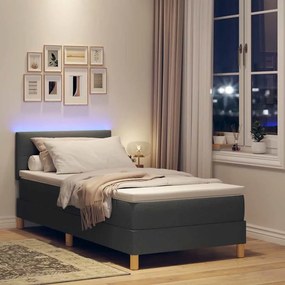 vidaXL LED Κρεβάτι με βάθρο Σκούρο Γκρι 100 x 200 cm ύφασμα