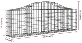 vidaXL Συρματοκιβώτια Τοξωτά 2 τεμ. 200x30x60/80 εκ. Γαλβαν. Ατσάλι