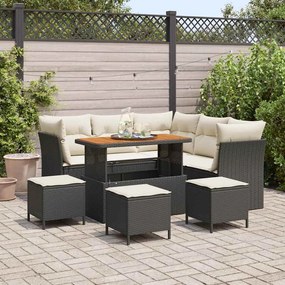 vidaXL Σετ Κήπου 9 Τεμαχίων με Μαύρα Μαξιλάρια Poly Rattan Acacia