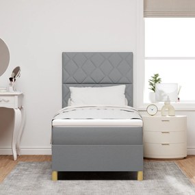 vidaXL Box Spring Bed with Mattress Light Grey 100x200 εκ. Ύφασμα