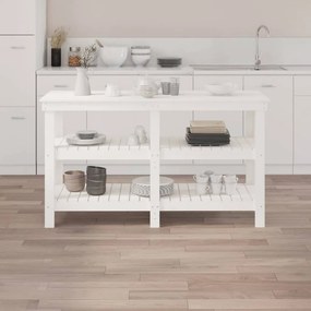 vidaXL Πάγκος Εργασίας Λευκός 142,5x50x80 εκ. από Μασίφ Ξύλο Πεύκου