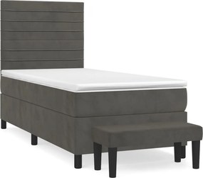 vidaXL Κρεβάτι Boxspring με Στρώμα Σκούρο Γκρι 90x190 εκ. Βελούδινο
