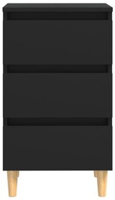 Κομοδίνα 2 τεμ. Μαύρα 40 x 35 x 69εκ. με Πόδια από Μασίφ Ξύλο - Μαύρο