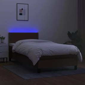 vidaXL Κρεβάτι Boxspring με Στρώμα &amp; LED Σκ.Καφέ 100x200 εκ Υφασμάτινο