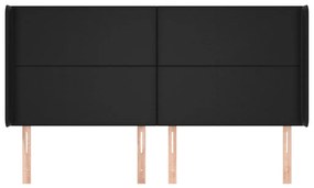 Κεφαλάρι με Πτερύγια Μαύρο 163x16x118/128 εκ.Συνθετικό Δέρμα - Μαύρο