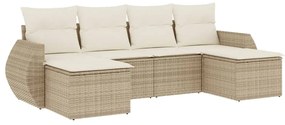 vidaXL Σετ Καναπέ Κήπου 6 τεμ. Μπεζ Συνθετικό Ρατάν με Μαξιλάρια