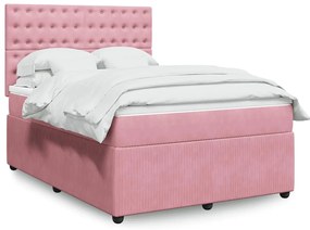 vidaXL Κρεβάτι Boxspring με Στρώμα Ροζ 140x200 εκ. Βελούδινο
