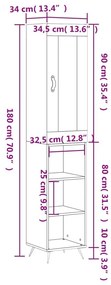 Μπουφές Sonoma Γκρι 34,5 x 34 x 180 εκ. από Επεξεργασμένο Ξύλο - Γκρι