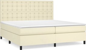 vidaXL Κρεβάτι Boxspring με Στρώμα Κρεμ 200x200 εκ. Συνθετικό Δέρμα