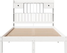 vidaXL Κρεβάτι Βιβλιοθήκη Χωρίς Στρώμα Λευκό 135x190 εκ Μασίφ Πεύκο