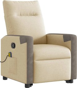 vidaXL Πολυθρόνα Μασάζ Ανακλινόμενη με Ανύψωση Κρεμ Υφασμάτινη