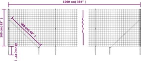 vidaXL Συρματόπλεγμα Περίφραξης Ανθρακί 1,6 x 10 μ. με Καρφωτές Βάσεις