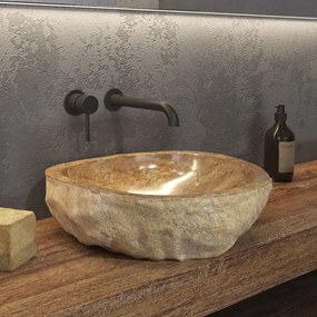 Νιπτήρας Επικαθήμενος Πέτρινος Onyx Sunset Beige Φ40-45x15cm Karag Πέτρα