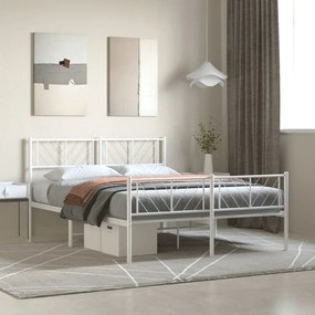 vidaXL Πλαίσιο Κρεβατιού με Κεφαλάρι&Ποδαρικό Λευκό 135x190εκ. Μέταλλο