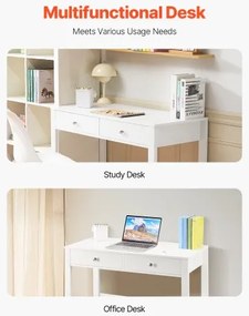VEVOR Small Desk with Drawers Kids Desk for Bedroom Simple Study Table White