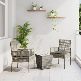 vidaXL Σετ Βεράντας 3 Τεμαχίων με Μαξιλάρια Γκρι Πολυ Ράτανα