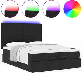 vidaXL Οθωμανικό κρεβάτι με στρώμα &amp; LEDs Μαύρο 140x200 cm Ύφασμα
