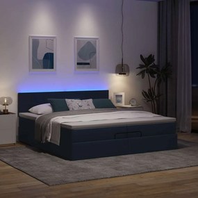 vidaXL Οθωμανικό κρεβάτι με στρώματα &amp; LEDs Μπλε 200x200cm ύφασμα