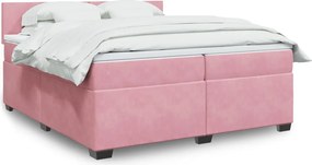 vidaXL Κρεβάτι Boxspring με Στρώμα Ροζ 200x200 εκ. Βελούδινο