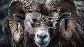 Σετ των 2 Intra Συλλεκτικό Ξύλινο Παζλ Plywood  4mm - Όμορφη εικόνα ενός καφέ κριού με σγουρά κέρατα Σε Ξύλινο Κουτί - Διαστάσεις: 10x10 cm – 25 κομμάτια