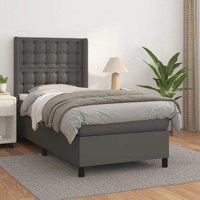 vidaXL Κρεβάτι Boxspring με Στρώμα Γκρι 90x200 εκ. από Συνθετικό Δέρμα