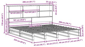 Κρεβάτι Βιβλιοθήκη Χωρίς Στρώμα Καφέ 200x200 εκ Μασίφ Πεύκο - Καφέ