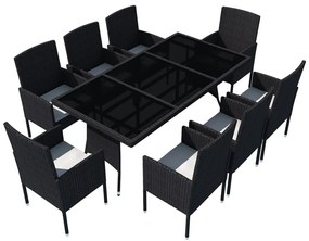 vidaXL Σετ Τραπεζαρίας Εξ. Χώρου 9 τεμ. Μαύρο Συνθ. Ρατάν με Μαξιλάρια