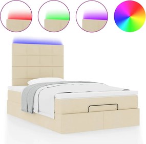 vidaXL Οθωμανικό κρεβάτι με στρώμα &amp; LEDs Cream 120x200cm ύφασμα