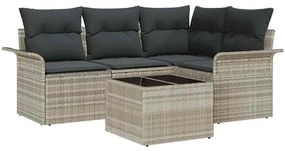 vidaXL Σετ Καναπέ Κήπου με μαξιλάρι 5 pcs Ανοιχτό γκρι Πολυ ράταν