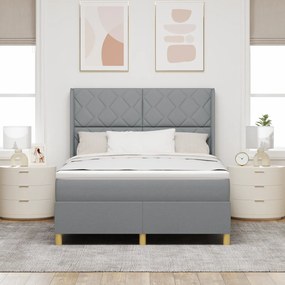 vidaXL Κρεβάτι Box Spring με Στρώμα & LED Φως Γκρι 140x200 εκ. Ύφασμα