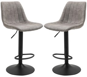 HOMCOM Σετ 2 σκαμπό μπαρ σε ρετρό σχεδιασμό, με υποπόδιο, ρυθμιζόμενο ύψος, ανυψωτικό αερίου, Γκρι + Μαύρο