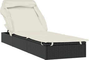 vidaXL Ξαπλώστρα Πτυσσόμενη Οροφή Μαύρη 213 x 63 x 97 εκ. Συνθ. Ρατάν