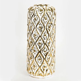 Βάζο Κεραμικό 752-20241 15x15x37cm White-Gold Estheti Home Ceramic