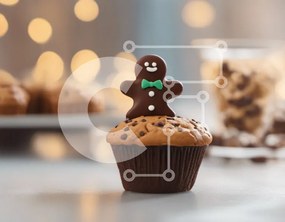 Intra Συλλεκτικό Ξύλινο Παζλ Plywood  4mm - Cupcake σοκολάτας με ειδώλιο άνδρα με μελόψωμο Σε Ξύλινο Κουτί - Διαστάσεις: 10x10 cm – 25 κομμάτια