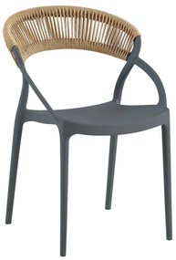 DORA Πολυθρόνα Στοιβαζόμενη, PP Ανθρακί, Rope Wicker Φυσικό 60x53x80cm