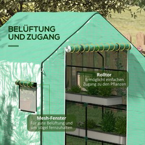 Outsunny Φύλλο θερμοκηπίου, κάλυμμα αντικατάστασης, αδιάβροχο, αναδιπλούμενα παράθυρα &amp; πόρτα, 140 x 143 x 190 cm, Πράσινο