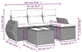 vidaXL Σαλόνι Κήπου Σετ 5 Τεμαχίων Γκρι Συνθετικό Ρατάν με Μαξιλάρια