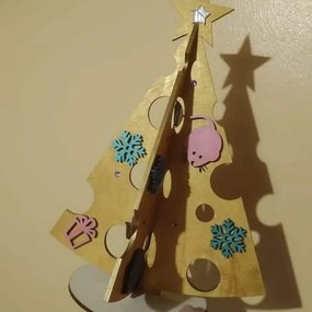 Σετ των 3 Intra απο ξύλο plywood 3mm-4mm πάχος – Μίνι διακοσμητικό χριστουγεννιάτικο δέντρο με ξύλο με ποντίκι και νιφάδες χιονιού 25x25 cm INTRAVECTRY-MY549711