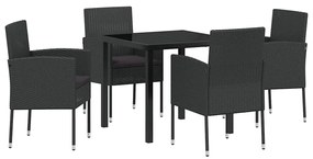 vidaXL Σέτ φαγητού για κήπο με μαξιλάρι 5 pcs Μαύρο Πολυ ράταν