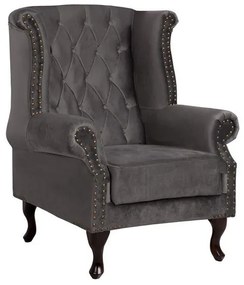 Armchair Grey Velvet,Chesterfield-style, Polina, 83x75x107