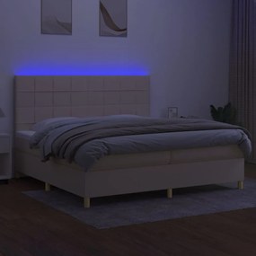 Κρεβάτι Boxspring με Στρώμα &amp; LED Κρεμ 200x200 εκ. Υφασμάτινο - Κρεμ