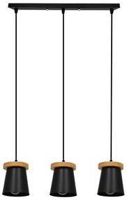 01425 GloboStar® LANA 01425 Μοντέρνο Κρεμαστό Φωτιστικό Κύλινδρος Τρίφωτο 3 x E27 IP20 Μαύρο Μέταλλο με Καρυδί Ξύλο - Μ60 x Π13 x Υ18cm