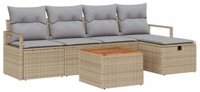 vidaXL Σετ Καναπέ Κήπου με μαξιλάρι 6 pcs Μπεζ Πολυ ράταν