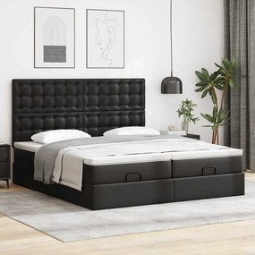 vidaXL Οθωμανικό κρεβάτι με στρώματα &amp; LEDs Μαύρο Faux Leather