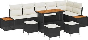 vidaXL Σετ Καναπέ Κήπου με μαξιλάρι 10 pcs Μαύρο Πολυ ράταν