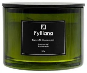 ΑΡΩΜΑΤΙΚΟ ΚΕΡΙ Fylliana FL1180 "ΣΑΜΠΑΝΙΑ" ΣΕ ΓΥΑΛΙΝΟ ΒΑΖΑΚΙ 325gr ΚΑΙ ΣΥΣΚΕΥΑΣΙΑ ΔΩΡΟΥ ΠΡΑΣΙΝΟ ΧΡΩΜΑ 8x10.5εκ 394-125-008